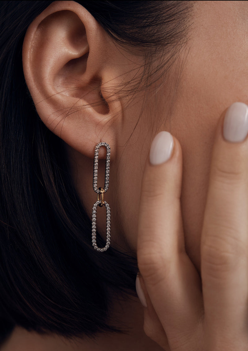 Pave Diamond Link Drop Earrings