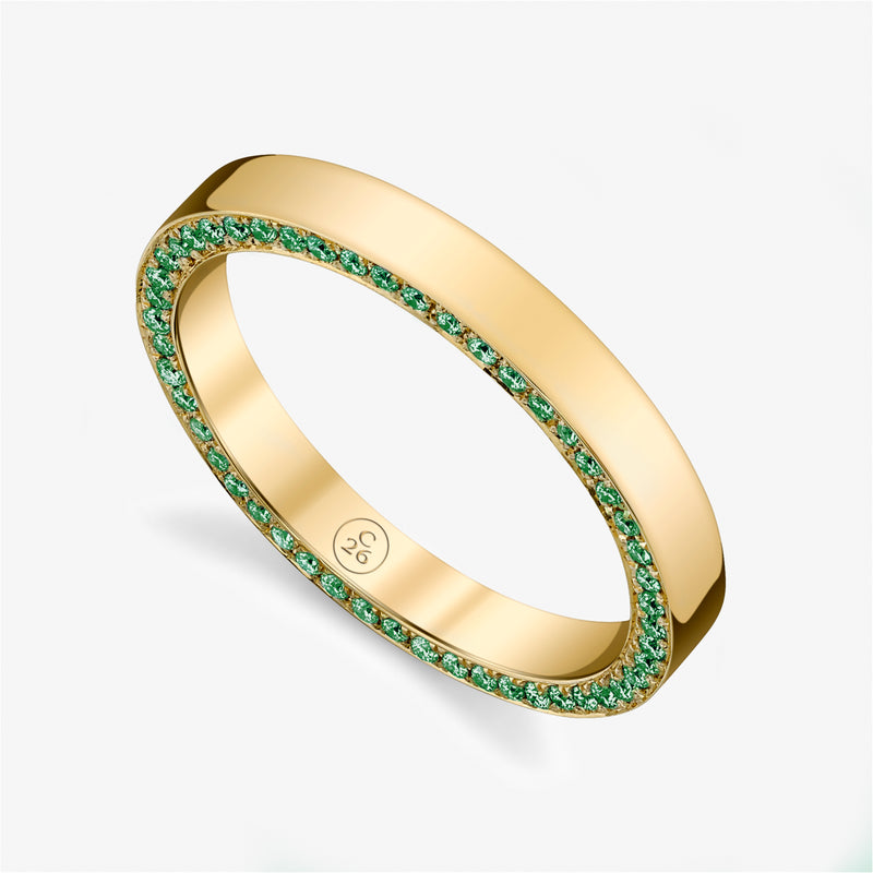 Zoe Flat Band With Emeralds
