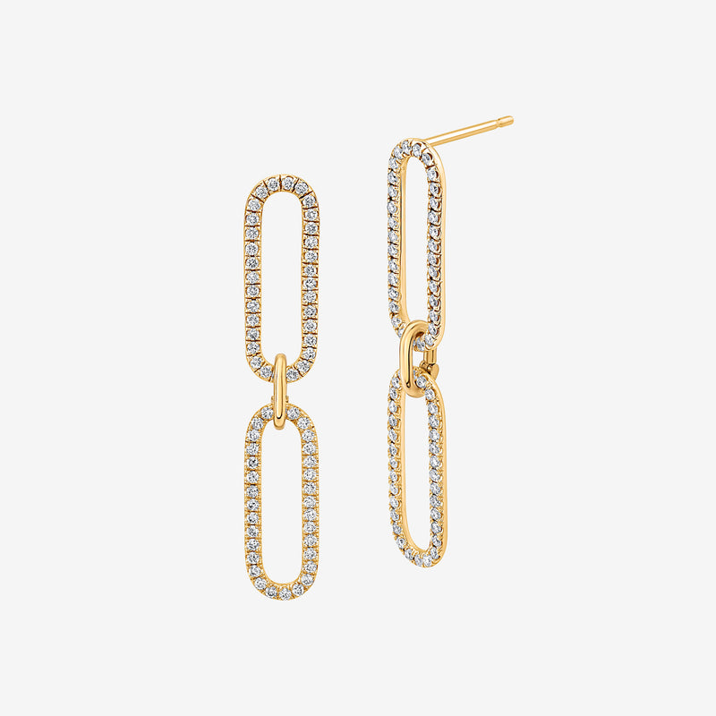 18K Yellow Gold Link Diamond Earring. Handcrafted in New York City